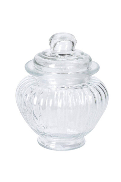 Excellent Houseware Borcan de sticlă striat cu capac pentru bomboane și prăji...