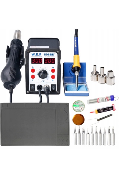 HOTAIRBRUSH HOTAIR WEP 898BD+ Stație de lipit + Vârfuri, Flux, Covoraș de sil...