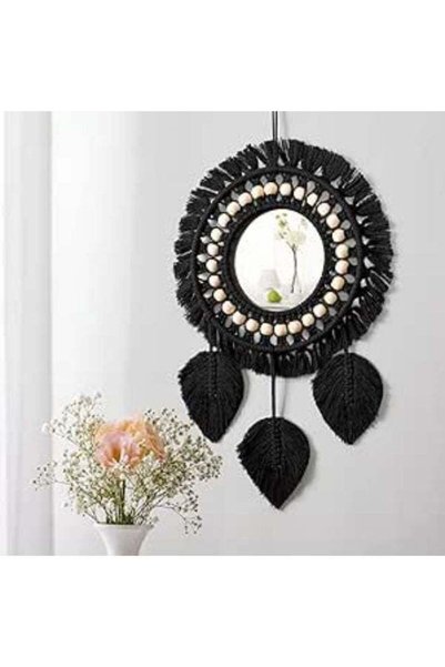 Generic Hanging Wall Mirror with Macrame Fringe, Wall Mounted Round Decorativ...
