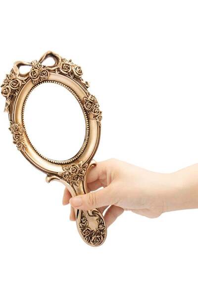 Generic Vintage Handheld Mirror Embossed Flower Hand Held Mirror Makeup Mirro...