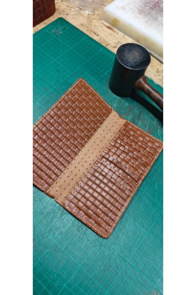 Hakiki Deri Örgü Baskılı Kadın Cüzdan -T001 / 7 Kart Bölmeli - 2 Para Gözlü