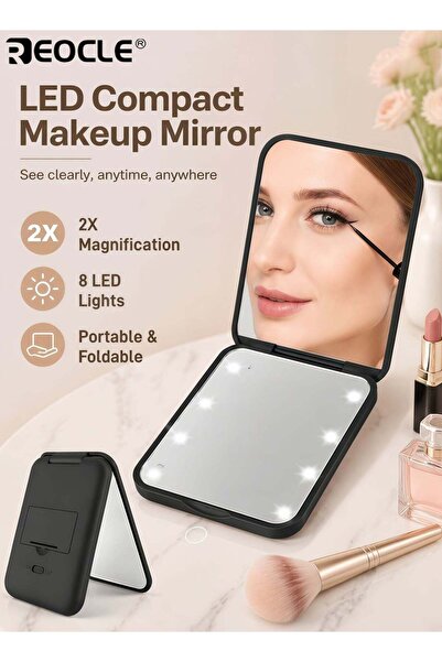 Generic Women's LED Makeup Mirror with 2X Magnification & Touch Control Porta...
