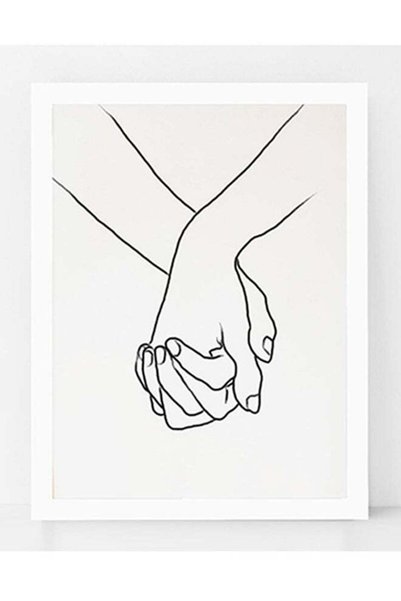 Generic Holding Hands Line Art Drawing Framed Poster White/Black 30x40cm