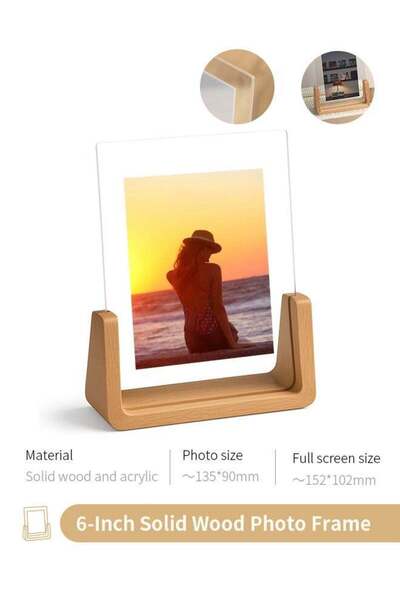 Generic Picture Frame - Rustic Beech Wood Photo Frame with Solid Wood Base an...