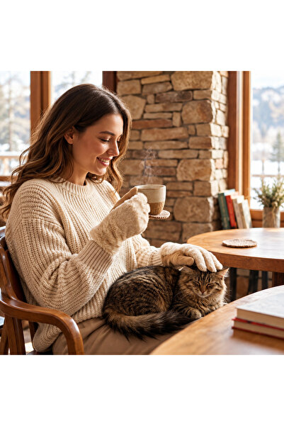 Modazon Yumuşak Kürklü ✨Süet Dokunmatik Ekran Özellikli 🌸 Kadın Kışlık Eldıv...