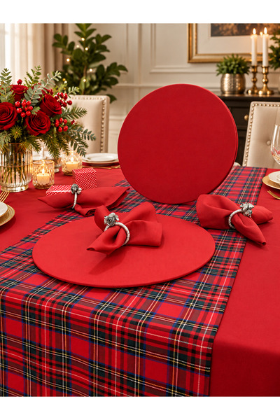 Zeren Home 14 Piece Christmas Tableware Set Red Christmas Tablecloth and Plai...