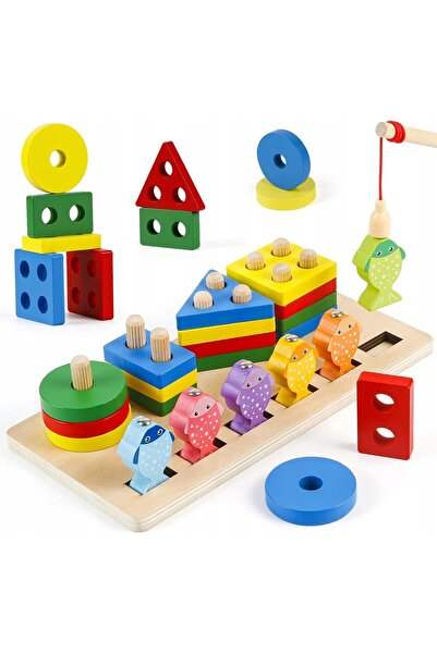 NO BRAND V4 Pescuit Puzzle din Lemn cu Sortare Figurine 4 Turnuri Undiță Peșt...