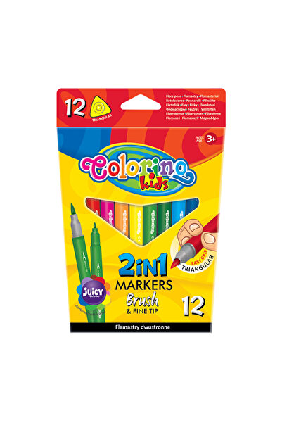 Colorino Markere cu două capete, 12 culori, 2 în 1, tip pensulă