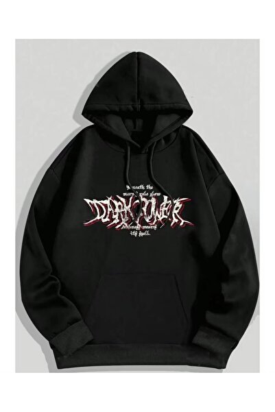 Minga London Siyah Gotik Tarzı Sırt Baskılı Oversize Sweatshirt