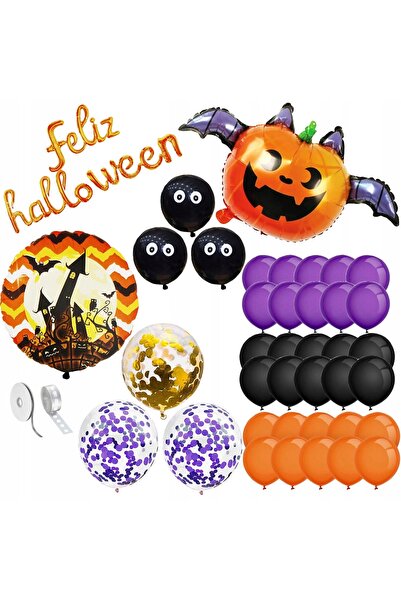 Springos SET GHIRLANDĂ BĂLONI NEGRI PUMPKINS DE HALLOWEEN DECORAȚII ORNAMENTE...
