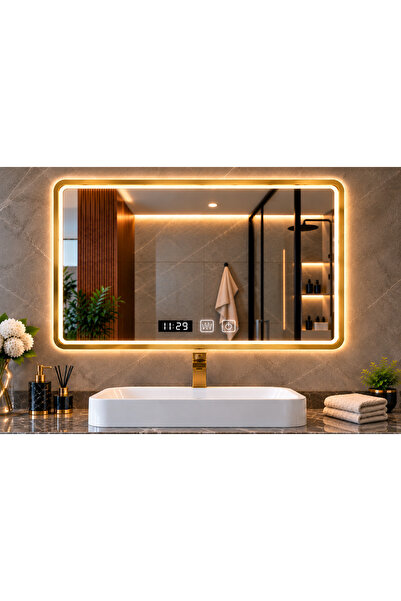 SANITEXPERT Oglindă de baie LED SaniLux 1200×800 mm, cadru auriu, 24W, contro...