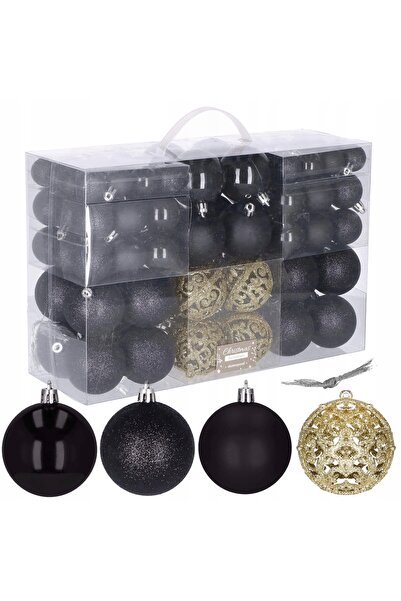 Springos ORNAMENTE PENTRU BRĂDUL DE CRĂCIUN, SET NEGRU AURIU, 6/4/3cm, 100 BU...