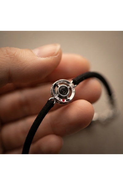 Prizma Concept Couple's Bracelet Set with Red and Black Fabric Rope Detail, Silver-Colored Metal Wheel in the Center, Adjustable Chain - Cosmic Gear Collection