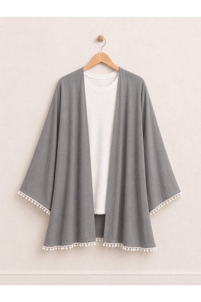 Hepsi Moda Güpür Detaylı Kimono - 2532 - Gri