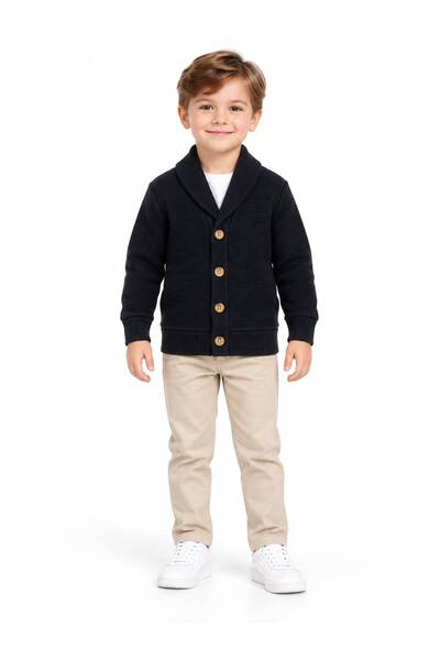 BY WORRN Boy's 8-12 Years Old Sal Collar Buttoned Ribbed Cardigan