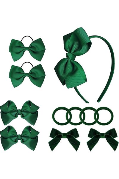 baotongle 15pcs Green School Hair Accessories Set Uniform Hair Bow Headband C...