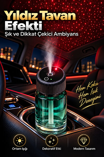 indirimsevinci Araç İçi Hava Nemlendirici Akıllı Koku Difüzörü Yıldız Işıklı Type-C Şarjlı 4 Kademeli