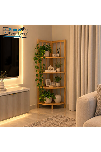 PixelsFurniture رف خيزران زاوية من بكسل الأثاث، ب 4 أرفف تخزين، رفوف تخزين مت...