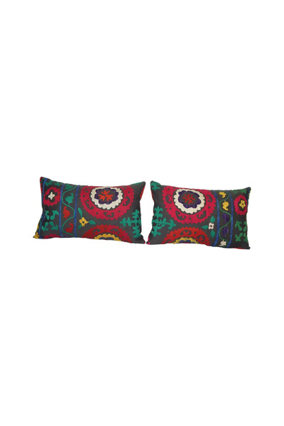 Suzani Pamuk Yeşil El Yapımı Kırlent 2 Parça Set 40 x 60 cm