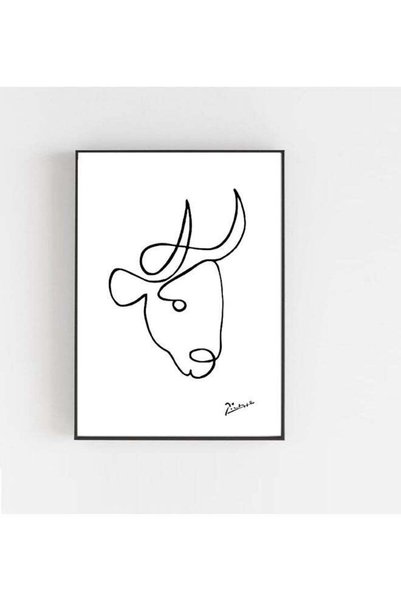 Generic Pablo Picasso Abstract Sketch Bull Head Line Art Poster With Frame Bl...