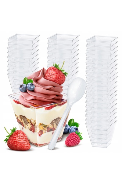 Allbags Cupe pătrate pentru desert 120 ml, recipiente pentru gustări cu lingu...