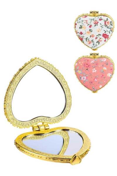 Generic 2 Pcs Cute Heart Shaped Double-Sided Compact Mirrors, Vintage Folding...