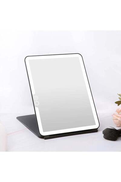 Generic Folding Lighted Travel Makeup Mirror Black