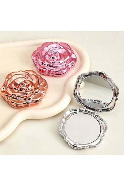 Generic 3 Pcs 3D Rose Foldable Makeup Compact Mirror, Electroplated Double Si...