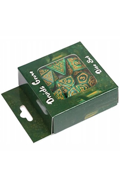 NO BRAND Set de 7 zaruri verzi decorate auriu D4-20 K20 RPG D&D MTG Baldur's ...