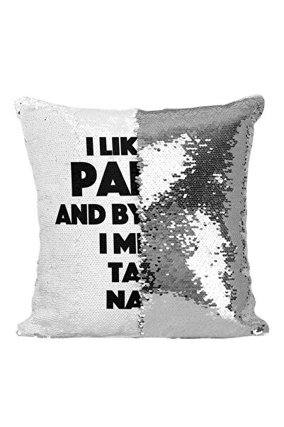 Generic I Like To Party Take Naps Sequined Throw Pillow Silver/White/Black 16...