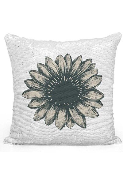 Generic Sunflower Themed Sequin Decorative Throw Pillow White/Silver/Grey 40x...