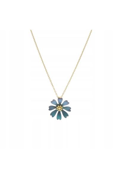 NO BRAND Colier floare turcoaz chaber titan argint placat cu aur