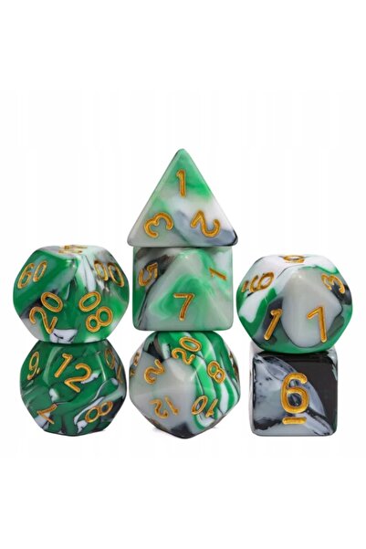 NO BRAND Set de 7 zaruri, cu imprimeu verde, negru, alb, auriu, D4-20 K20, pe...