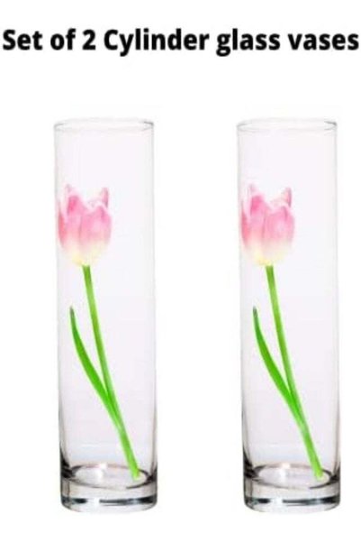 Generic AKDC Cylinder Vases Clear Glass Set Of 2 Pieces Use Floral Arrangemen...