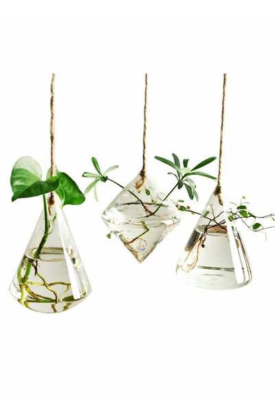 Generic Set of 3 Glass Hanging Planters - Stylish Hydroponic Plant Pots for I...