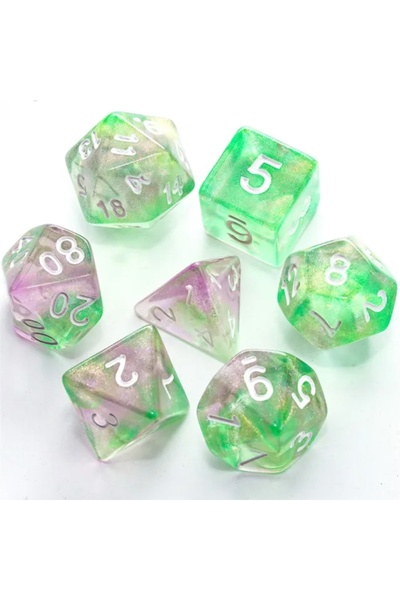 NO BRAND Set de 7 zaruri Verde Roz D4-20 K20 RPG Board D&D MTG Baldur's Gate