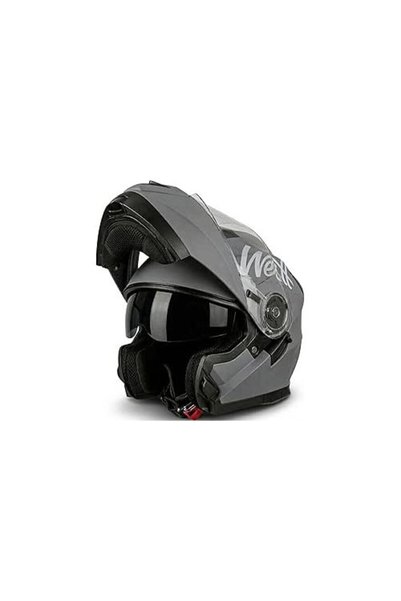 West Casca integrală de motocicletă pentru bărbați sau femei, cu protecție ranforsată pentru bărbie, pentru moped, scuter, motocicletă, cu certificare ECE DOT, Gri, Mărimea S (55-56 cm)