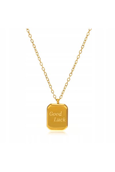 NO BRAND Colier din oțel inoxidabil, auriu, cu plăcuță bară  "Good Luck "