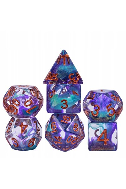 NO BRAND Set de 7 zaruri transparente mov mentă D20 K20 RPG D&D MTG BG3