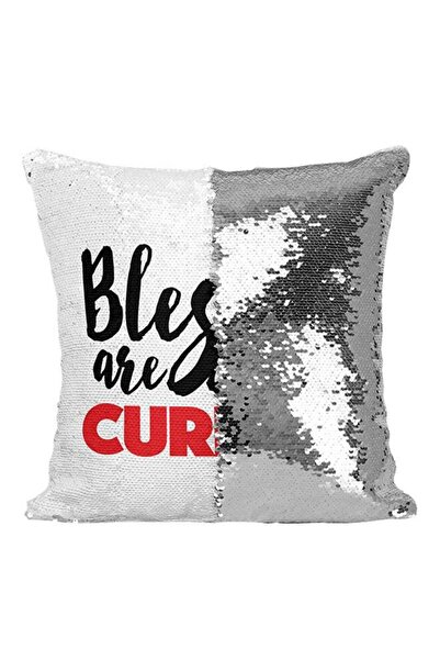 Generic Blessed Are The Curious Sequined Throw Pillow Grey/White/Black 16x16inch