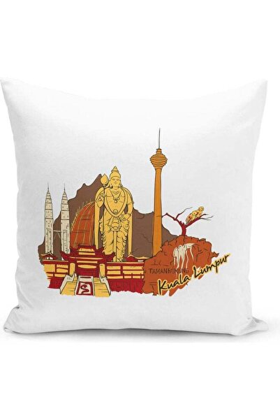 Generic Kuala Lumpur Themed Decorative Throw Pillow White/Yellow/Brown 40x40cm