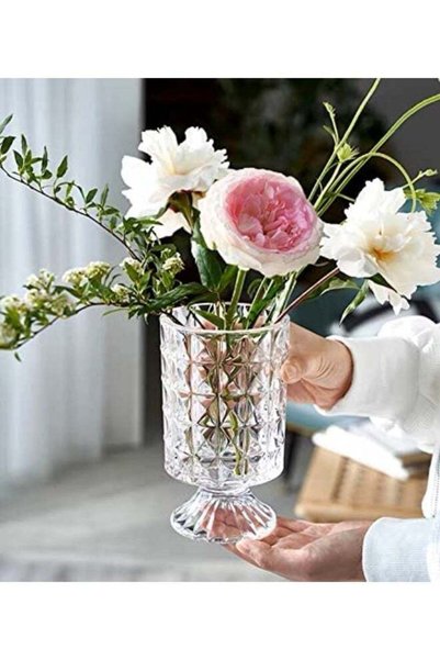 Generic BLOFLO Embossed Glass Vase, 7'' Crystal Glass Vases for Flowers, Pede...