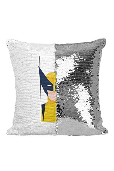 Generic Wolverine Superhero Sequined Throw Pillow Silver/White/Yellow 16x16inch