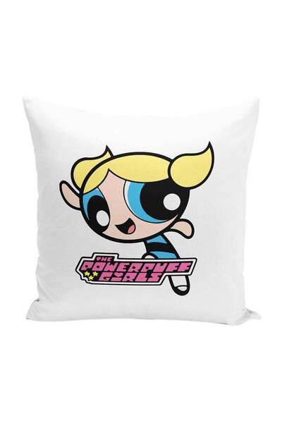 Generic Power Puff Girls Blue Throw Pillow With Stuffing Multicolour 16x16inch