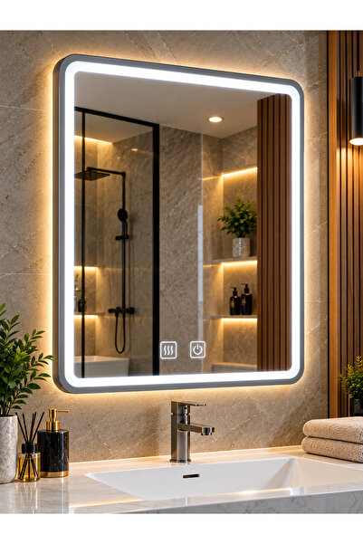 SANITEXPERT SaniLux 600×800 mm Oglindă de baie cu LED, Cadru gri, 12W, Contro...