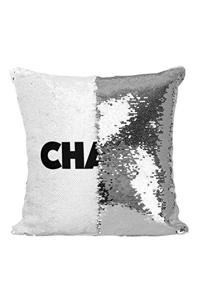 Generic Champ Sequined Throw Pillow Silver/White/Black 16x16inch