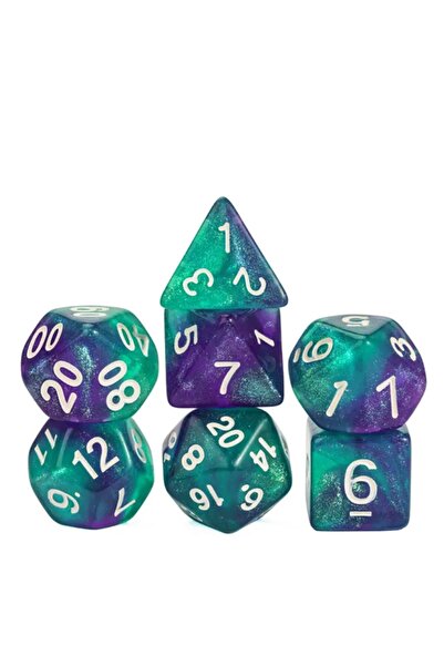 NO BRAND Set de 7 zaruri cu imprimeu verde-alb D4-20 K20 RPG D&D MTG Baldur's...