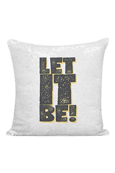 Generic Let It Be Sequined Decorative Pillow White/Silver/Black 16x16inch