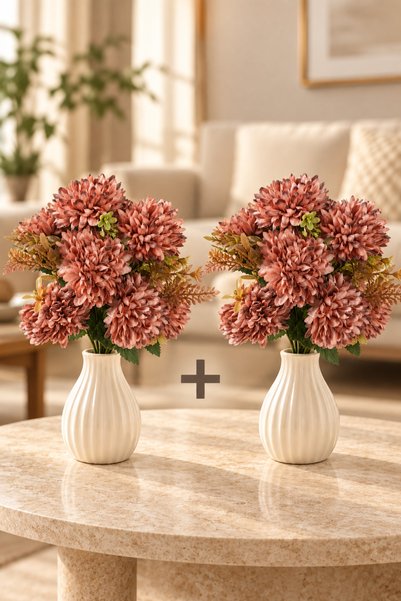 Naderi Çiçeği 2 Adet İkili Set 7 Çiçekli Yapay Kasımpatı Buketi 35 cm Kahvere...