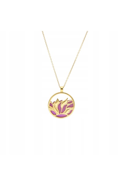 NO BRAND Colier cu floare de lotus, mov, din titan, placat cu aur.